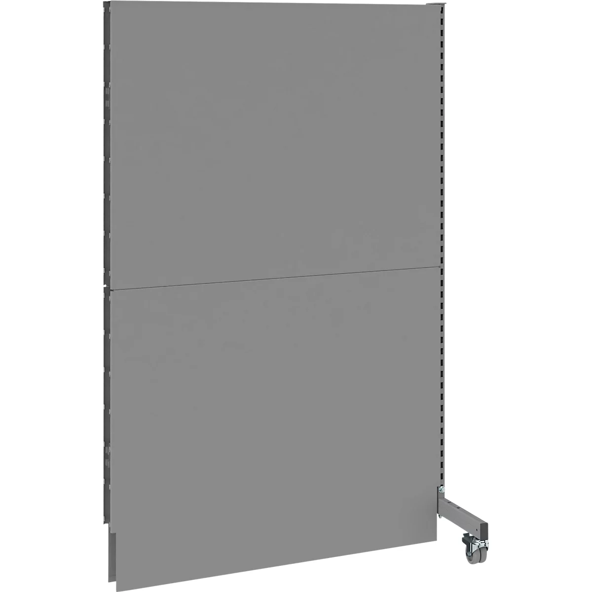 Schäfer Shop Select geluidsisolerende scheidingswand, mobiel, aanbouwpaneel, met 1 steun &amp; 1 voet met dubbele wielen, B 1250 x D 740 x H 2000 mm, stofgrijs RAL 7037