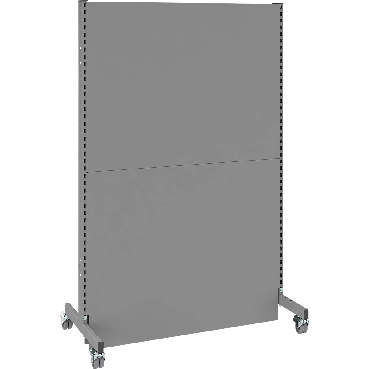 Schäfer Shop Select geluidsisolerende scheidingswand, mobiel, basispaneel, met 2 poten &amp; dubbele wielen, B 1250 x D 740 x H 2000 mm, stofgrijs RAL 7037