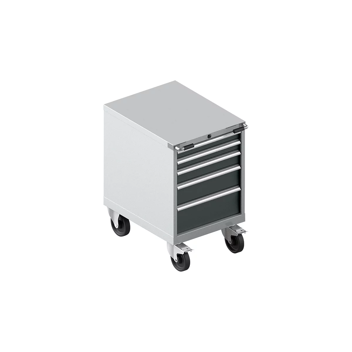 Schäfer Shop Select Gereedschapskast verrijdbaar WSK 36-27, 5 laden, H 920 mm, enkele vergrendeling, staal, 200 kg draagvermogen, wit aluminium/antracietgrijs.