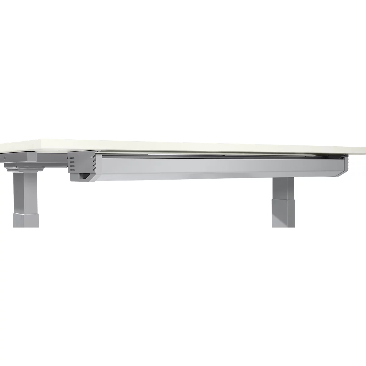 Schäfer Shop Select Goulotte de câbles en acier, 1200 mm, alu blanc, pour tables à partir de 1600 mm de largeur