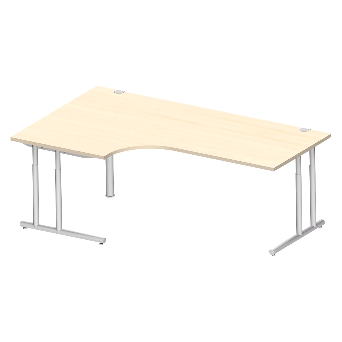 Schäfer Shop Select hoekbureau COMBITEC, 90° hoek links, C-poot, B 2000 x D 1200/800 x H 677-817 mm, ahorn/wit aluminium.