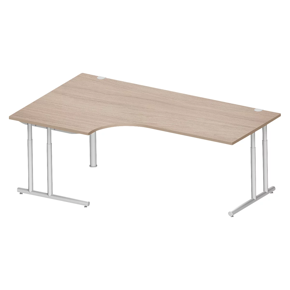 Schäfer Shop Select hoekbureau COMBITEC, 90° hoek links, C-poot, B 2000 x D 1200/800 x H 677-817 mm, eiken/wit alu