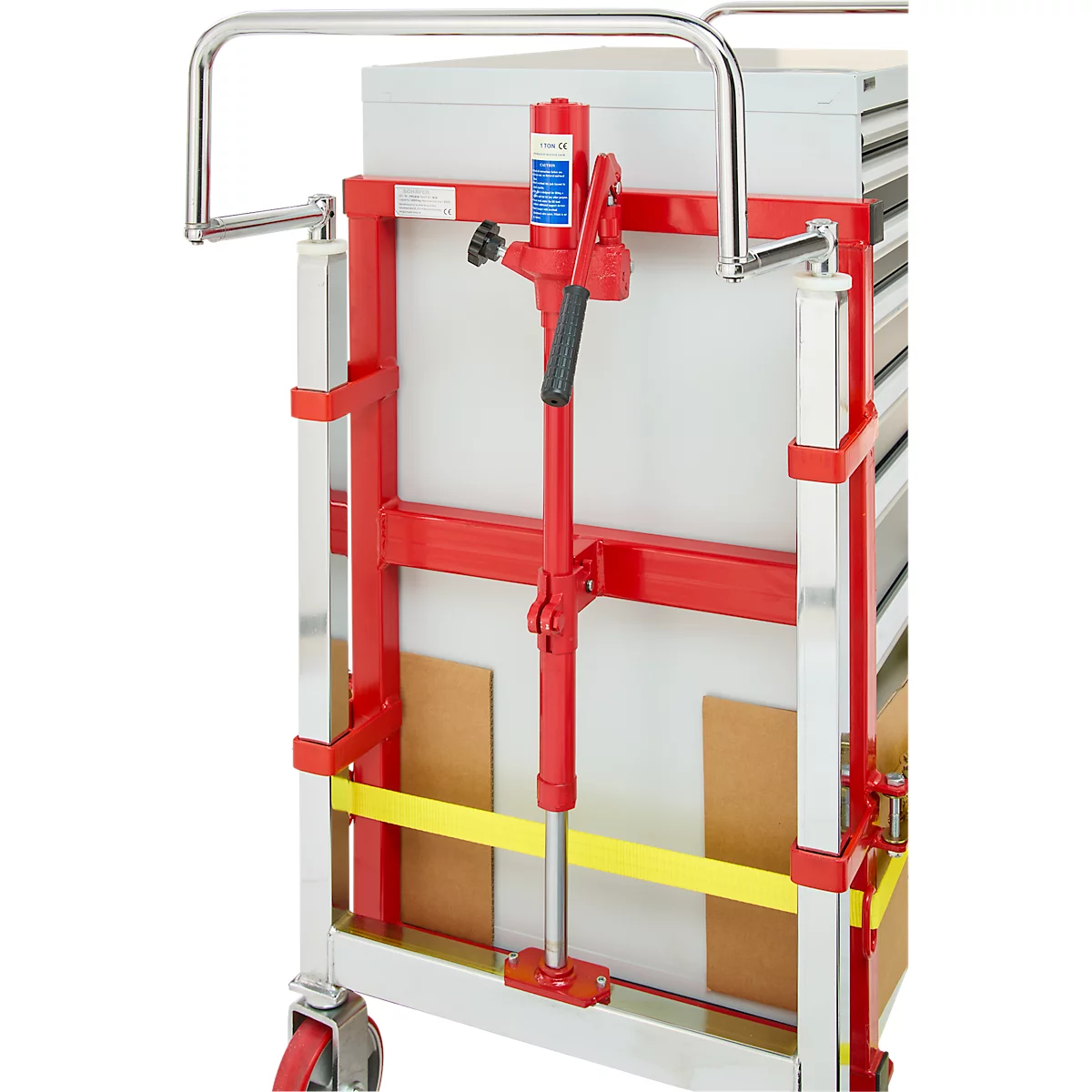 Schäfer Shop Select Hydraulischer Hubtransporter, Hubhöhe 100 mm, bis 1800 kg, Stahl, rot