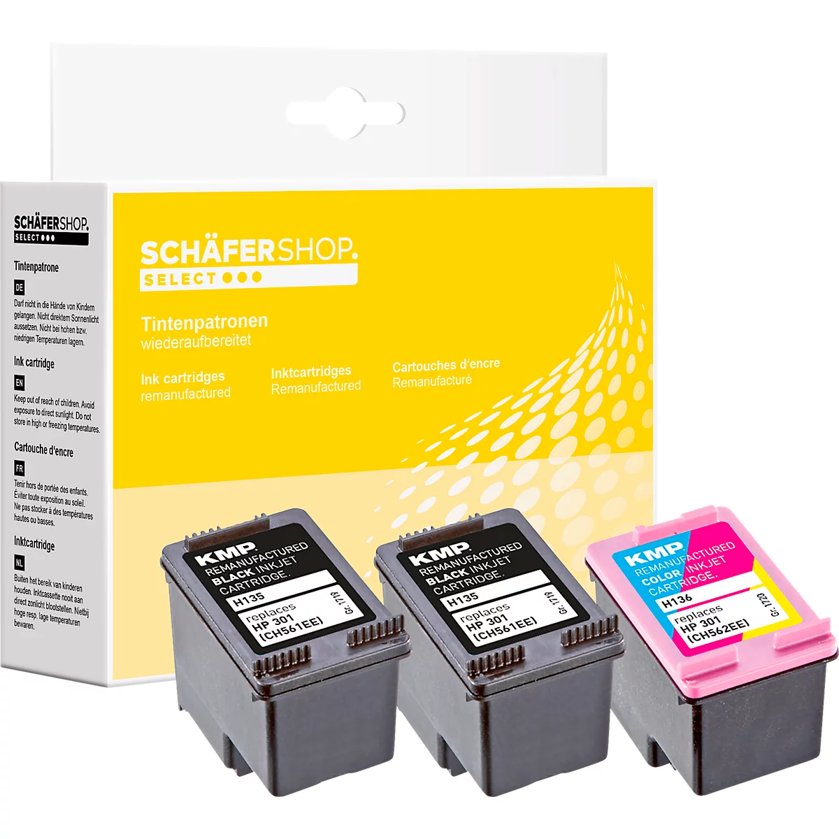 Schäfer Shop Select inkt multipack 2 x zwart en 1 x kleur, vervangt HP 301 (E5Y87EE)