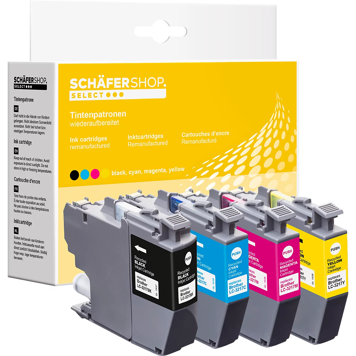 Schäfer Shop Select inktpatronen, vervangt Brother LC-3217 CMYK (LC3217VALBP), Mixpack, cyaan, magenta, geel, zwart