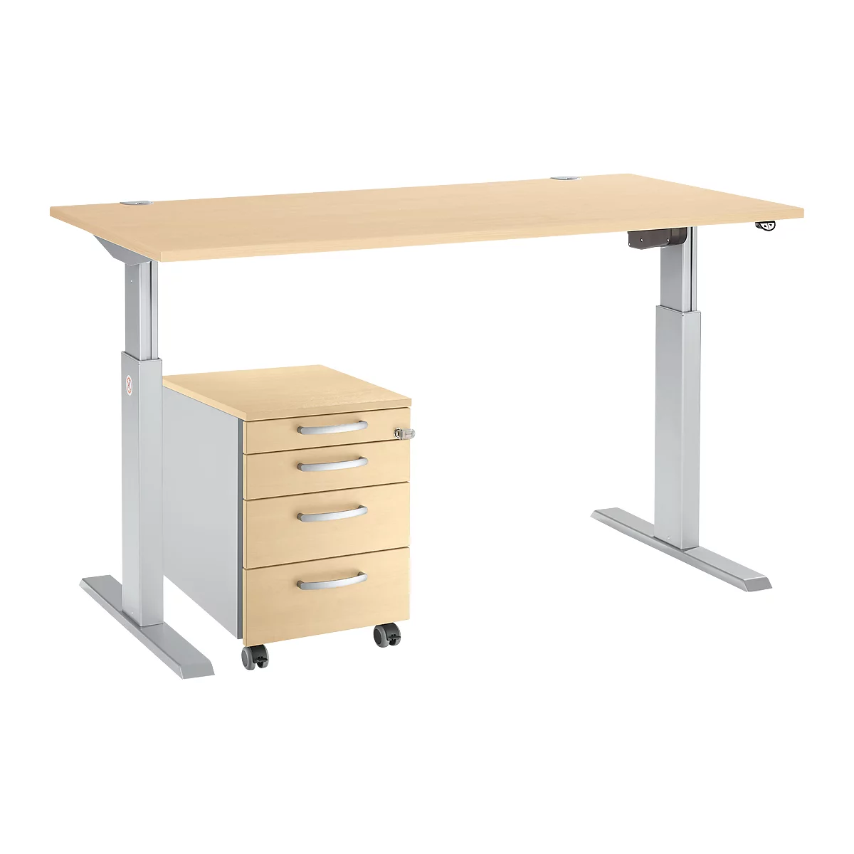 Schäfer Shop Select Juego completo de mesa y pedestal móvil ERGO-T, regulable en altura en una etapa, mesa W 1600 mm, acabado de arce 