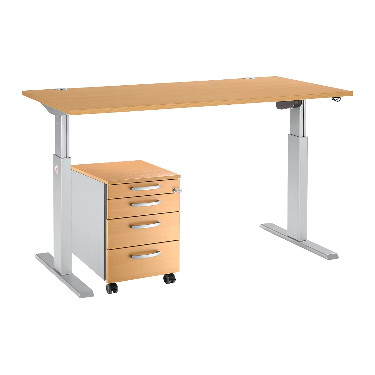 Schäfer Shop Select Juego completo de mesa y pedestal móvil ERGO-T, regulable en altura en una etapa, mesa W 1600 mm, acabado de haya 