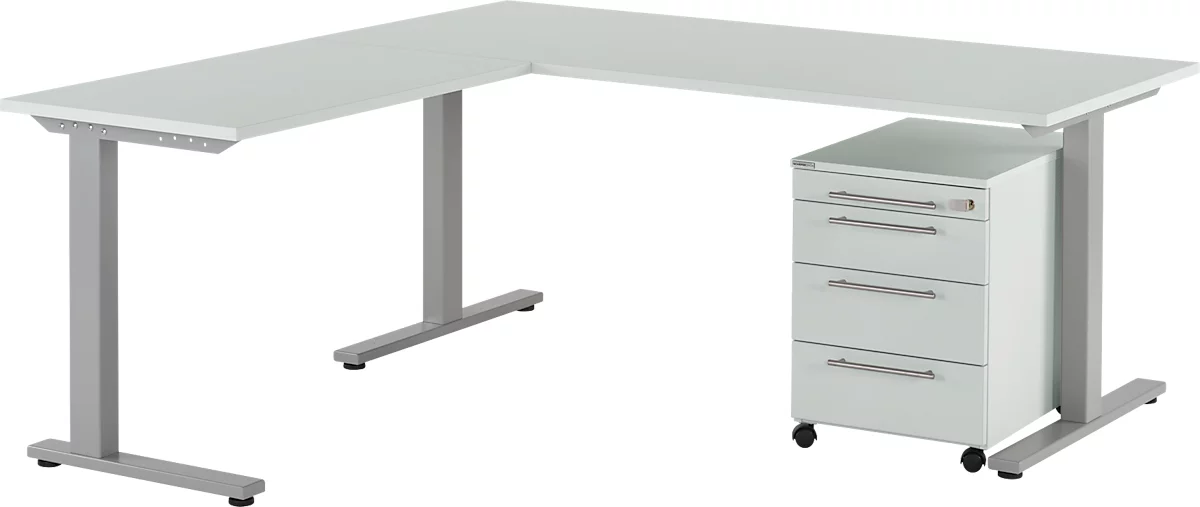 Schäfer Shop Select Juego de muebles de oficina de 3 piezas Escritorio Start Off, rectangular, pata en T, An 1800 x Pr 800 x Al 735 mm 