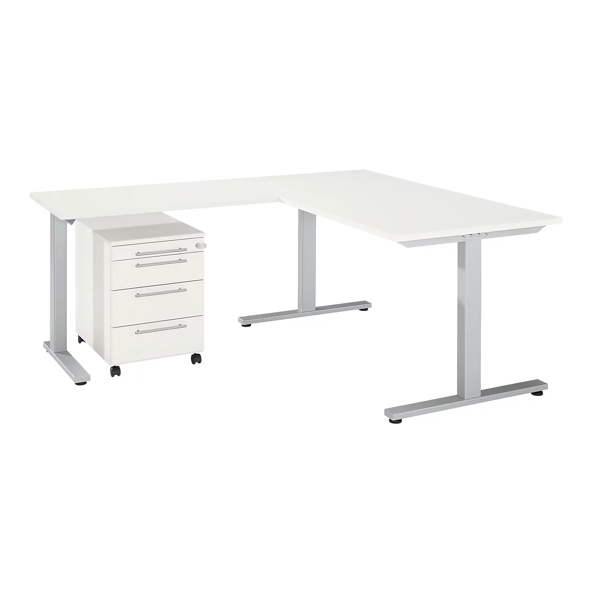 Schäfer Shop Select Juego de muebles de oficina de 3 piezas Escritorio Start Off, rectangular, pata en T, An 1800 x Pr 800 x Al 735 mm 