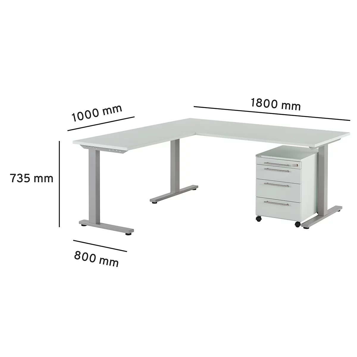 Schäfer Shop Select Juego de muebles de oficina de 3 piezas Escritorio Start Off, rectangular, pata en T, An 1800 x Pr 800 x Al 735 mm 