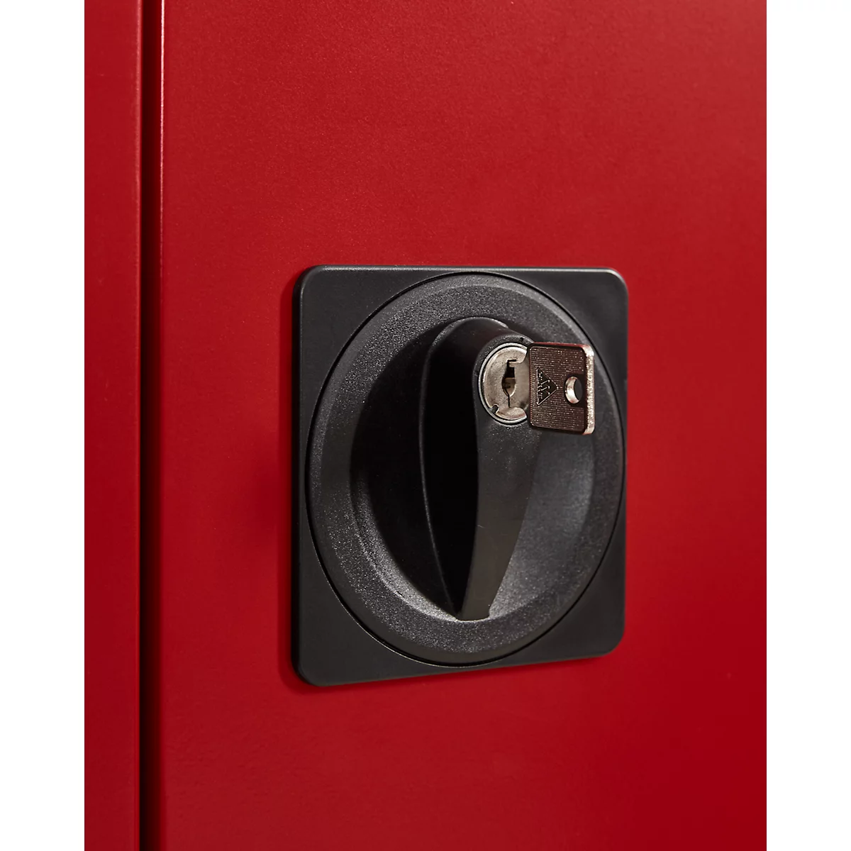 Schäfer Shop Select kast voor gevaarlijke stoffen, voor olie enz., 2 x 60 l vaten en 8 x 20 l bussen, B 1055 x D 520 x H 1950 mm, lichtgrijs/robijnrood