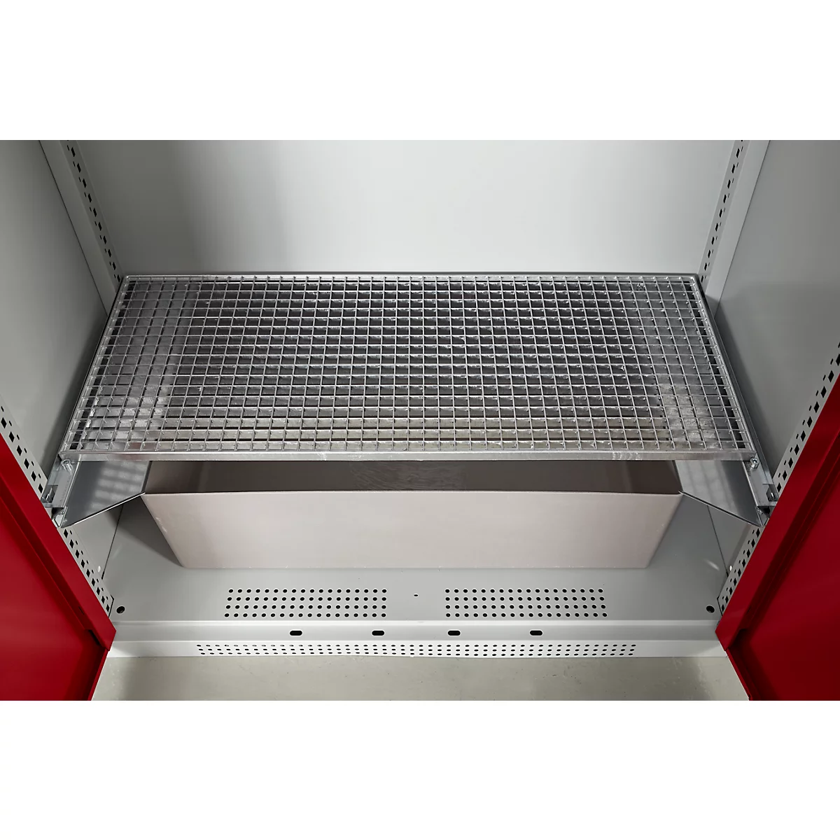 Schäfer Shop Select kast voor gevaarlijke stoffen, voor olie enz., 2 x 60 l vaten en 8 x 20 l bussen, B 1055 x D 520 x H 1950 mm, lichtgrijs/robijnrood