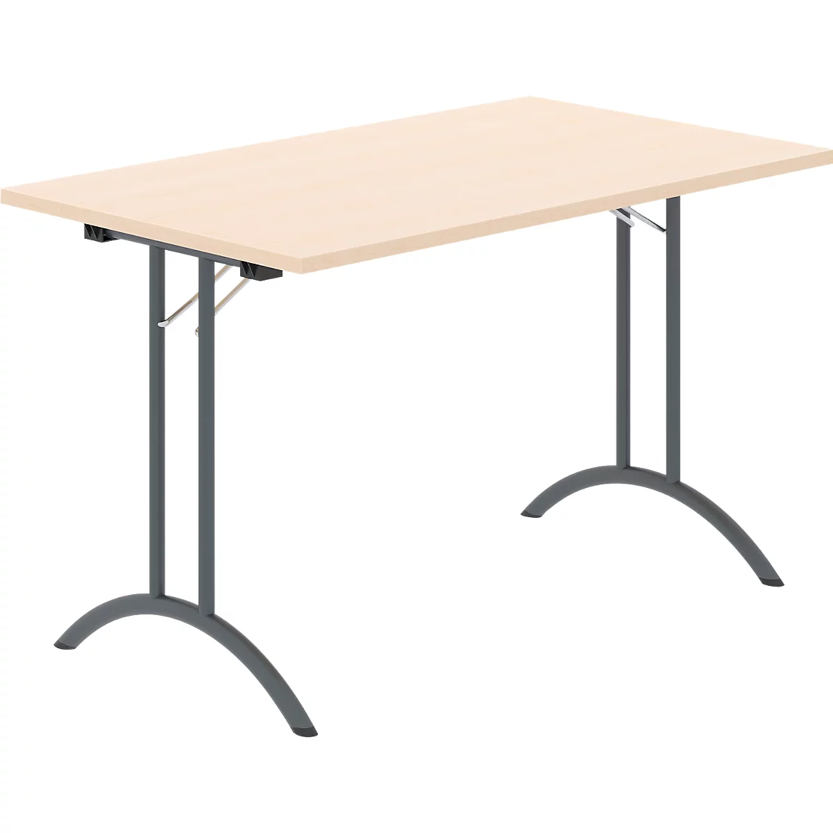 Schäfer Shop Select Klapptisch, Rechteck, Doppel-T-Fußgestell, Spezial-Klappbeschlag & Bodenausgleich, B 1200 x T 700 x H 720 mm, Ahorn-Dekor/anthrazit
