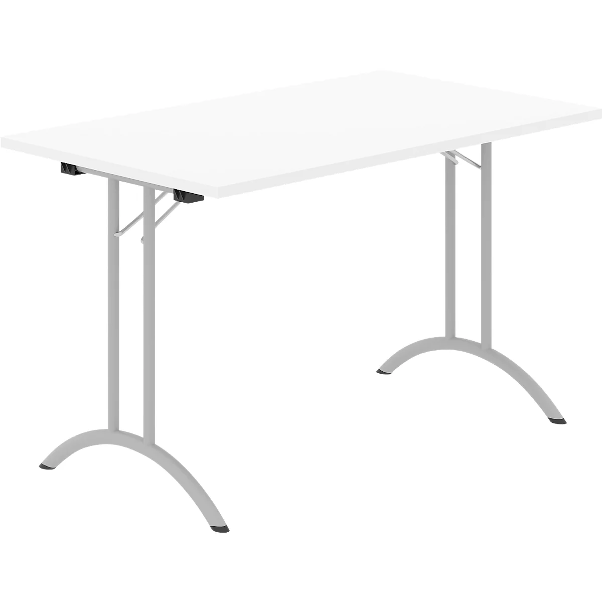 Schäfer Shop Select Klapptisch, Rechteck, Doppel-T-Fußgestell, Spezial-Klappbeschlag & Bodenausgleich, B 1200 x T 700 x H 720 mm, weiß/alusilber