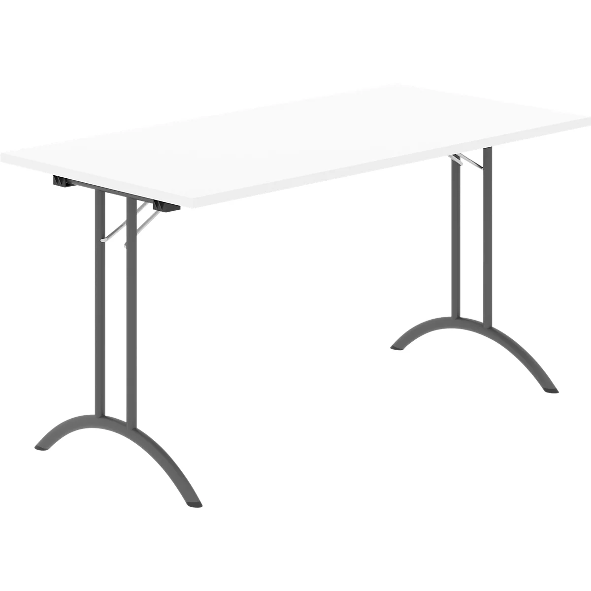 Schäfer Shop Select Klapptisch, Rechteck, Doppel-T-Fußgestell, Spezial-Klappbeschlag & Bodenausgleich, B 1400 x T 700 x H 720 mm, weiß/anthrazit