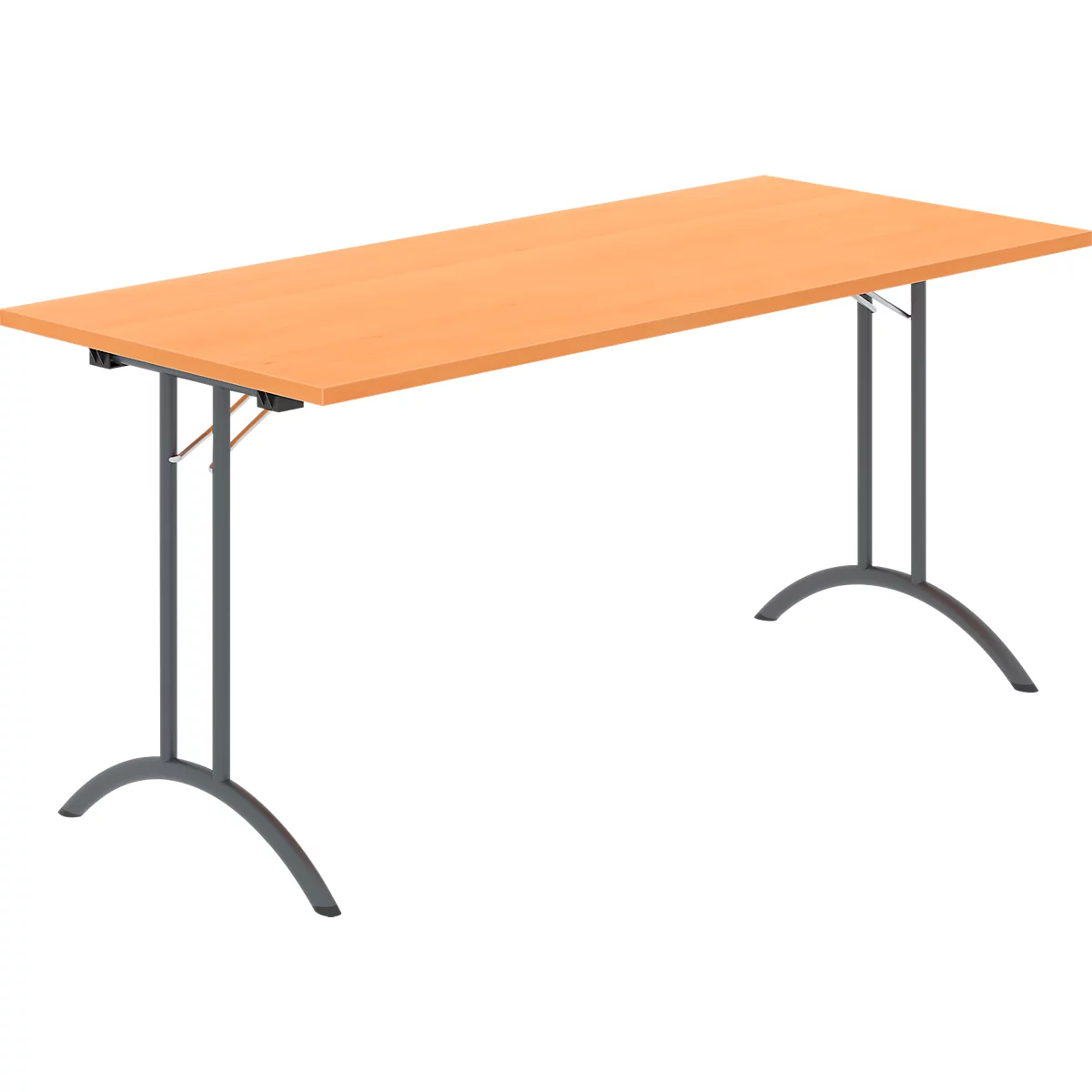 Schäfer Shop Select Klapptisch, Rechteck, Doppel-T-Fußgestell, Spezial-Klappbeschlag & Bodenausgleich, B 1600 x T 700 x H 720 mm, Buche-Dekor/anthrazit