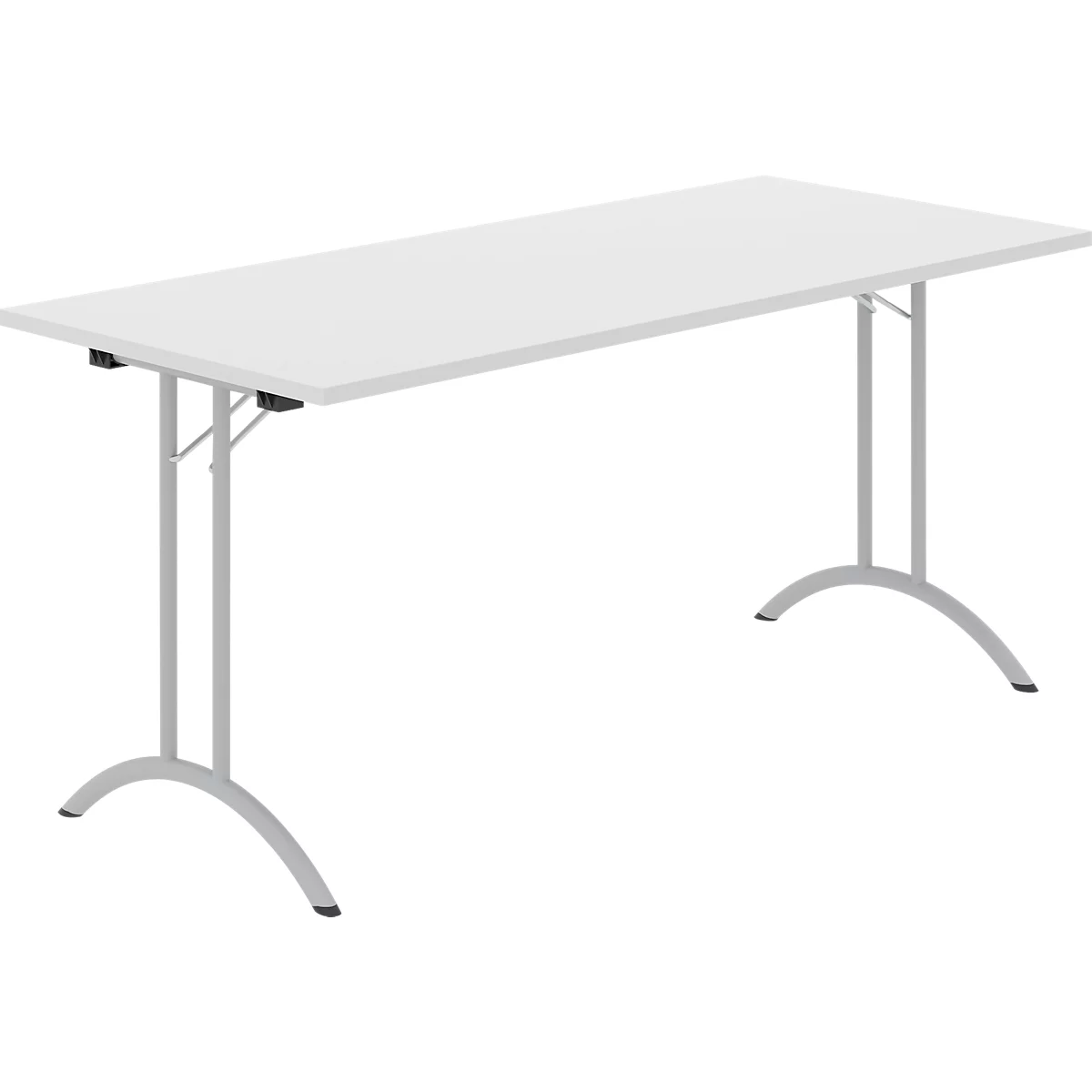 Schäfer Shop Select Klapptisch, Rechteck, Doppel-T-Fußgestell, Spezial-Klappbeschlag & Bodenausgleich, B 1600 x T 700 x H 720 mm, lichtgrau/alusilber