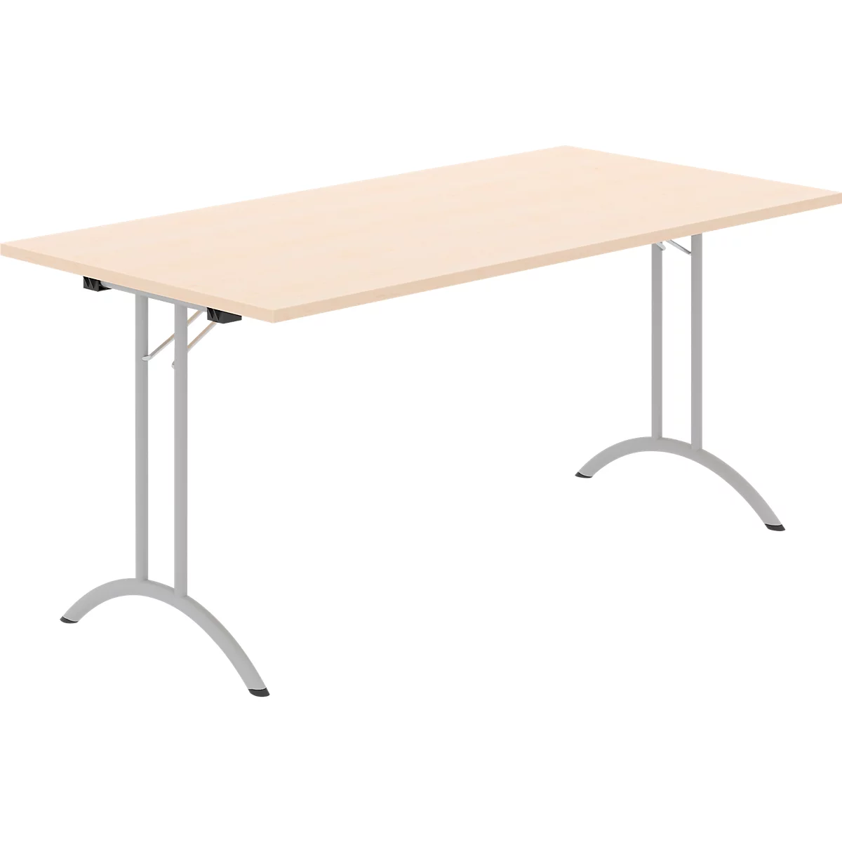Schäfer Shop Select Klapptisch, Rechteck, Doppel-T-Fußgestell, Spezial-Klappbeschlag & Bodenausgleich, B 1600 x T 800 x H 720 mm, Ahorn-Dekor/alusilber