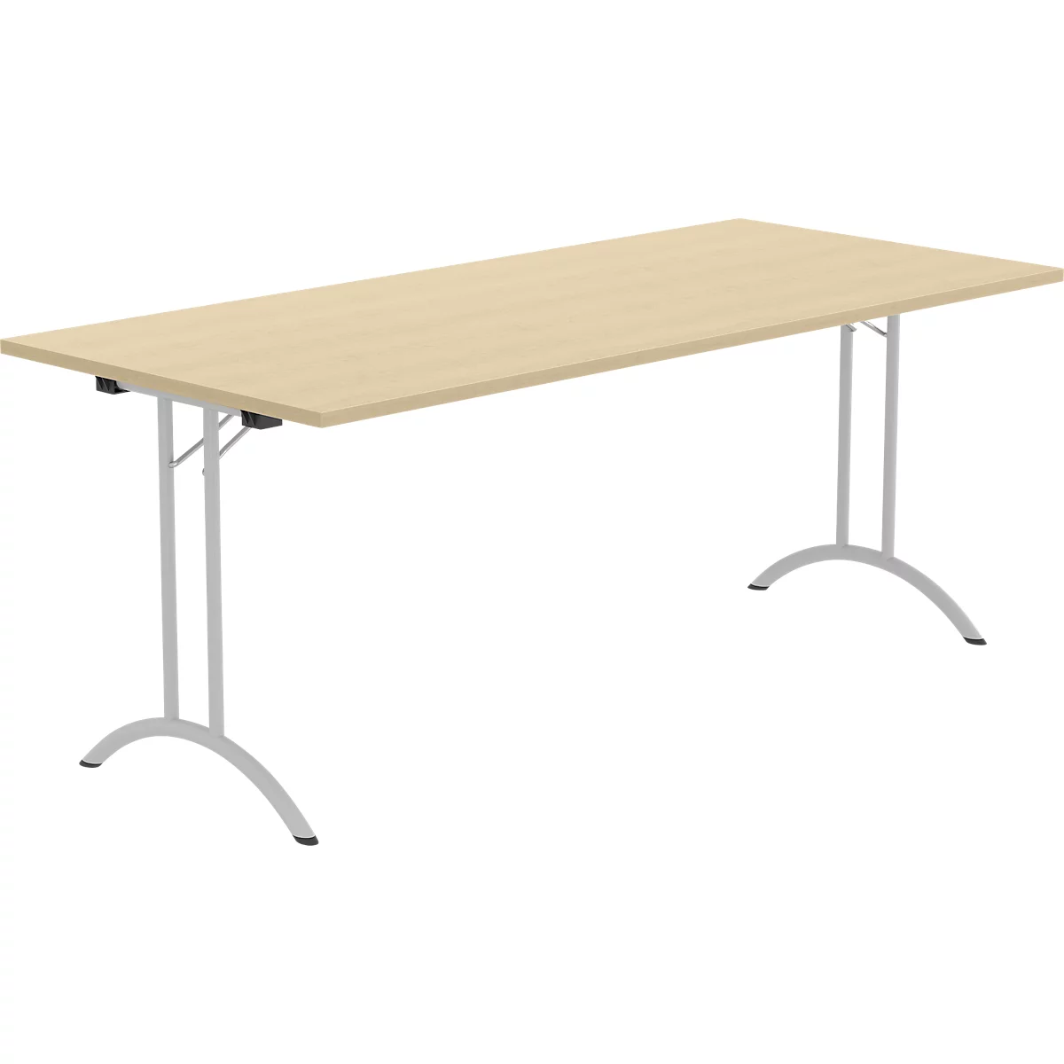 Schäfer Shop Select Klapptisch, Rechteck, Doppel-T-Fußgestell, Spezial-Klappbeschlag & Bodenausgleich, B 1800 x T 800 x H 720 mm, Ahorn-Dekor/alusilber