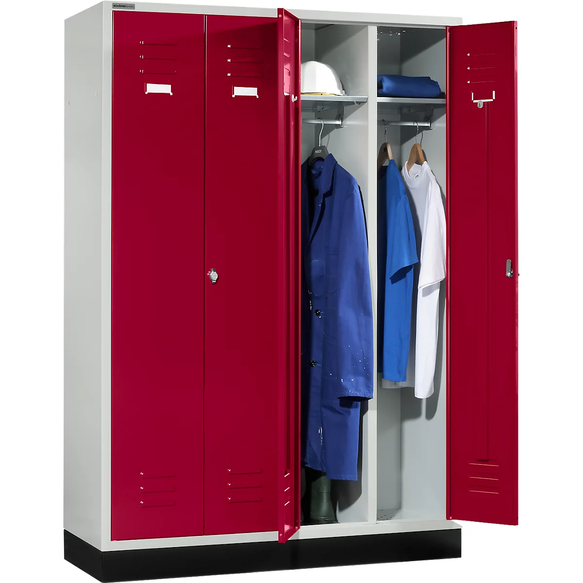 Schäfer Shop Select Kledinglocker, 4 deuren, met draaigrendelslot, lichtgrijs/robijnrood