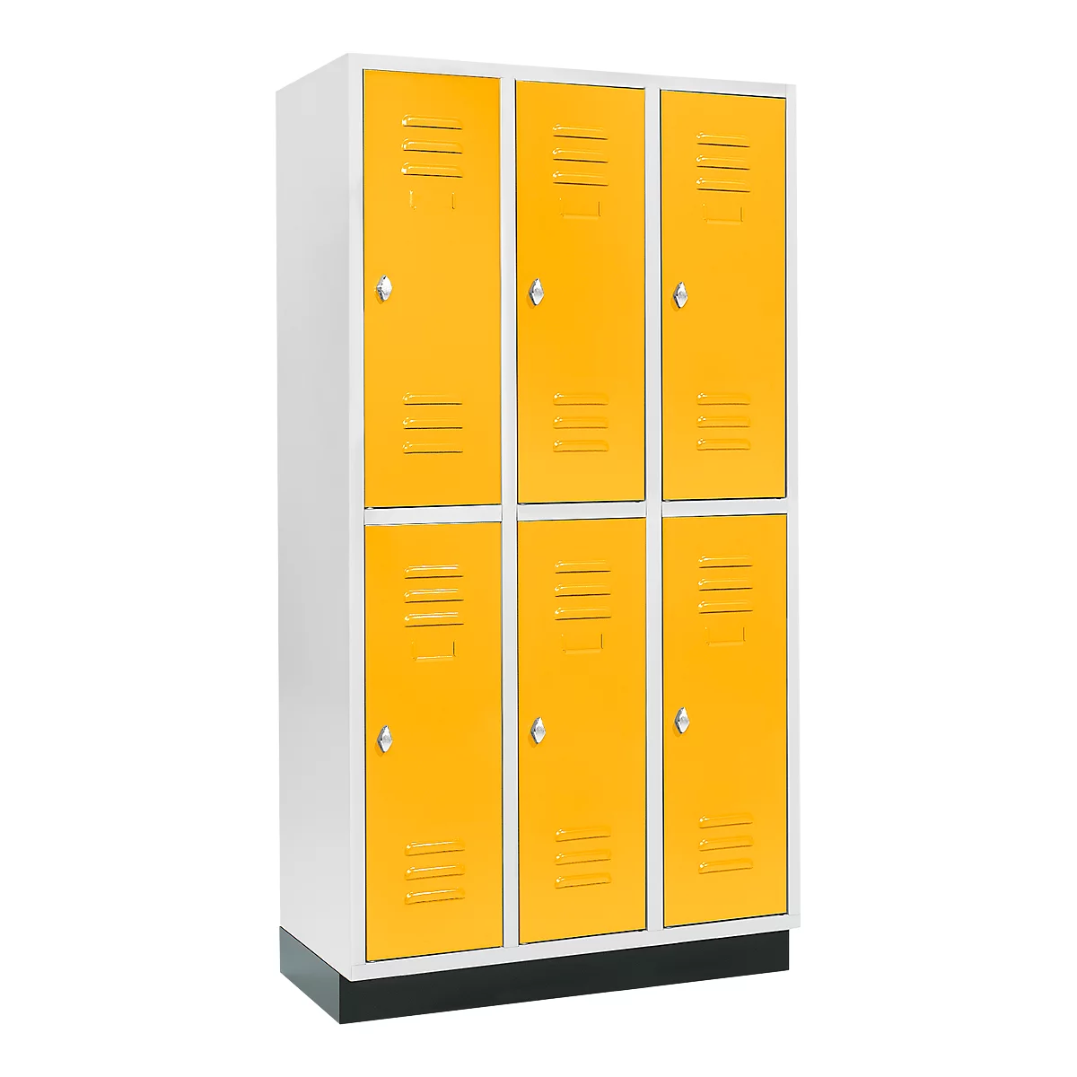 Schäfer Shop Select Kledinglocker, met 3 x 2 compartimenten, 300 mm, met fitting, draaigrendelslot, deur geel