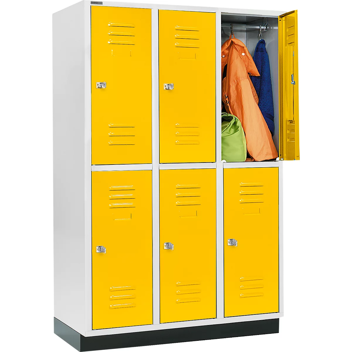 Schäfer Shop Select Kledinglocker, met 3 x 2 compartimenten, 400 mm, met fitting, cilinderslot, Deur koolzaadgeel
