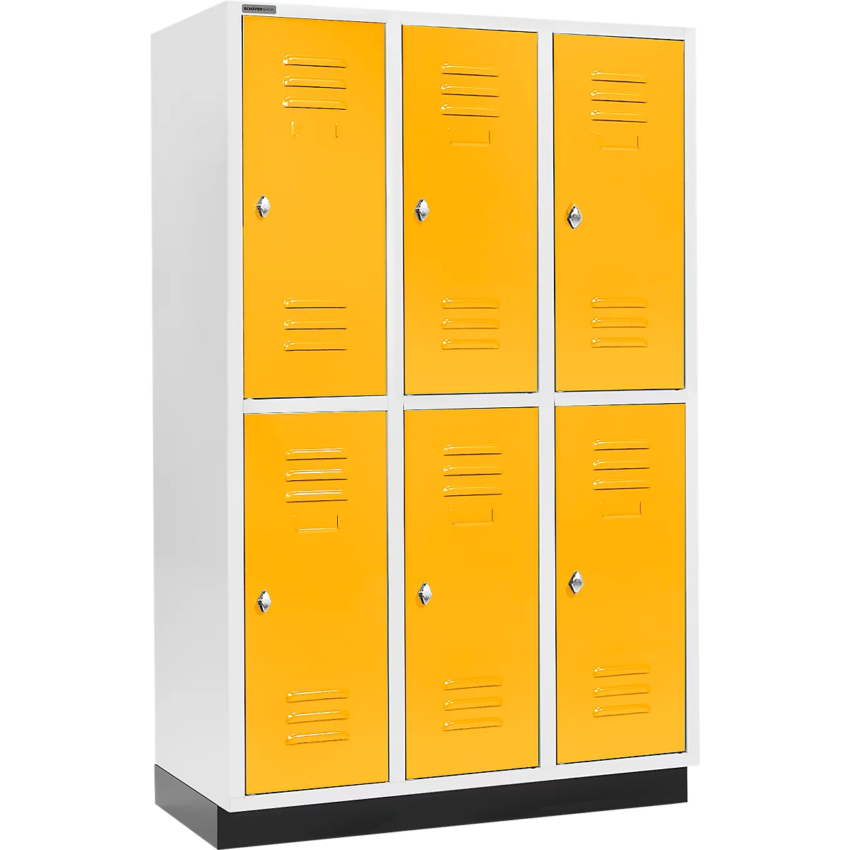 Schäfer Shop Select Kledinglocker, met 3 x 2 compartimenten, 400 mm, met fitting, draaigrendelslot, Deur koolzaadgeel