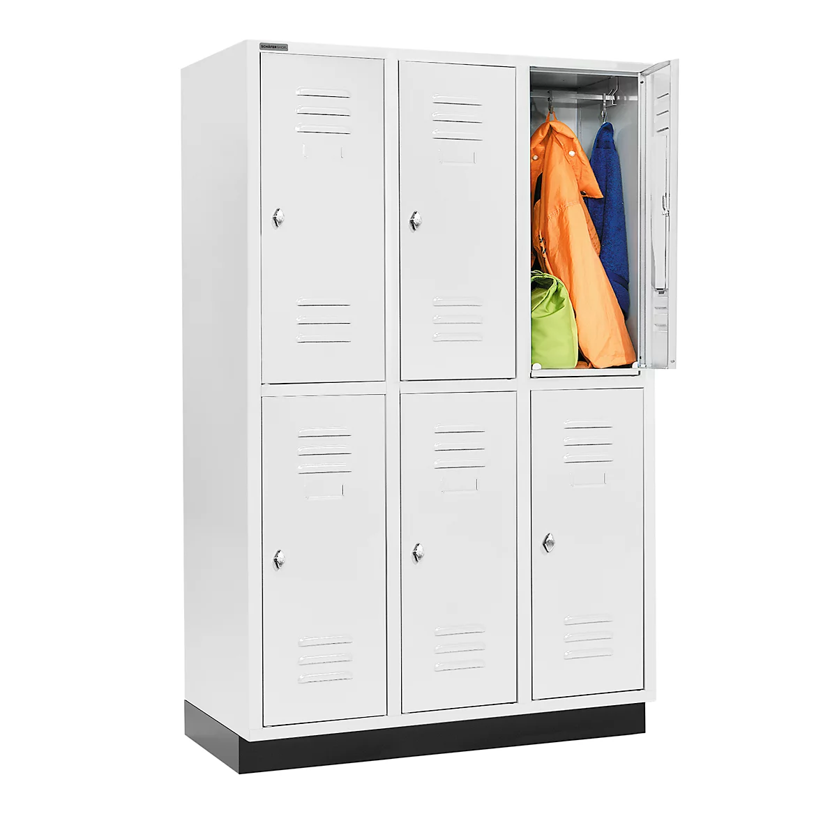 Schäfer Shop Select Kledinglocker, met 3 x 2 compartimenten, 400 mm, met fitting, draaigrendelslot, deur lichtgrijs