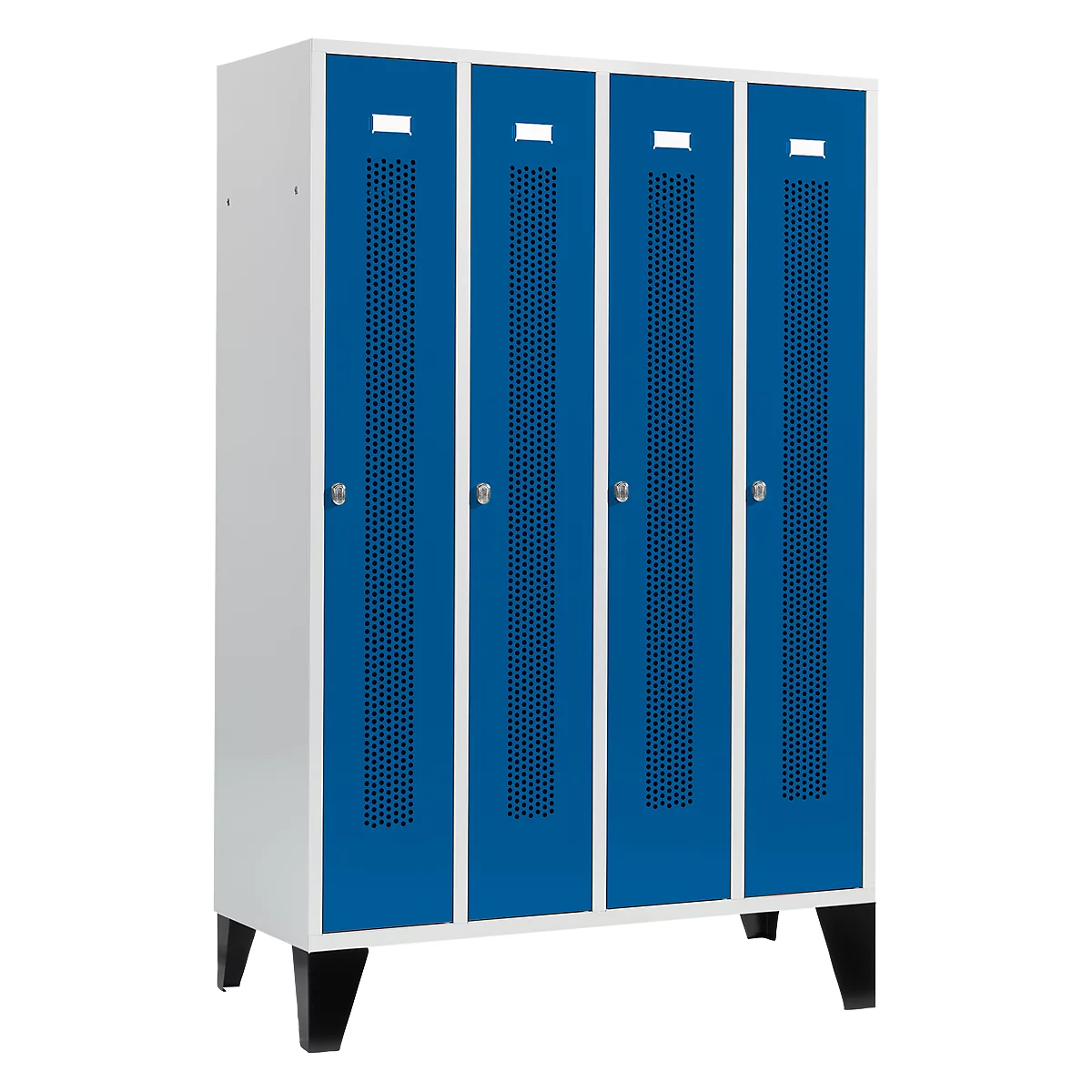 Schäfer Shop Select Kledinglocker met geperforeerde lijnen, 4 compartimenten, met poten, draaigrendelslot, deur gentiaanblauw