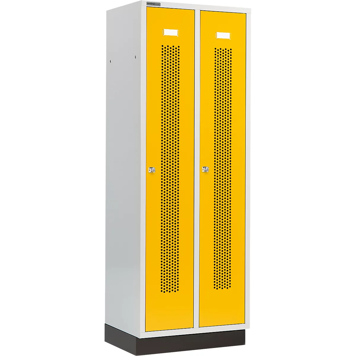 Schäfer Shop Select Kledinglocker, met geperforeerde rijen, 2 compartimenten, 300 mm, met fitting, cilinderslot, Deur koolzaadgeel