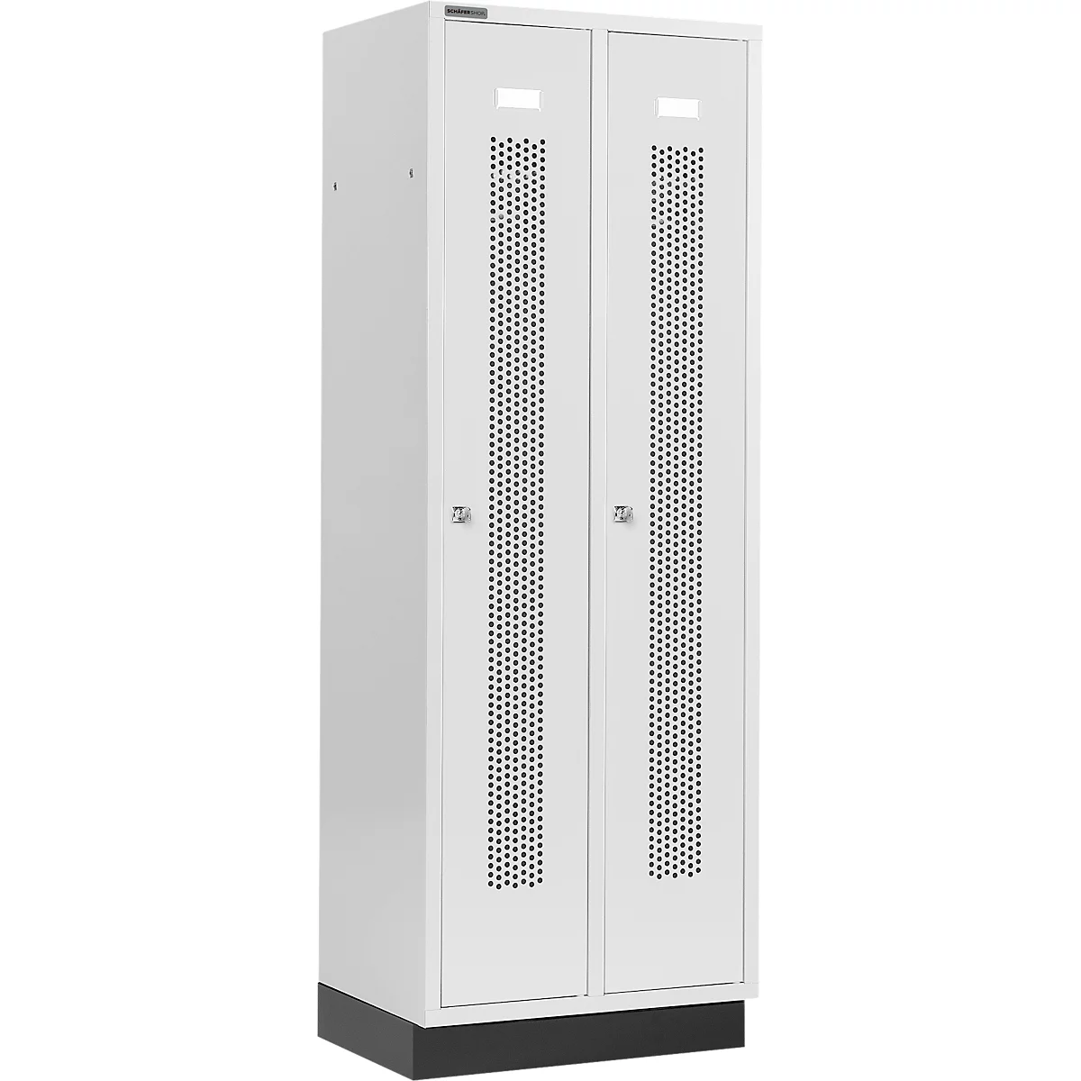 Schäfer Shop Select Kledinglocker, met geperforeerde rijen, 2 compartimenten, 300 mm, met fitting, cilinderslot, deur lichtgrijs