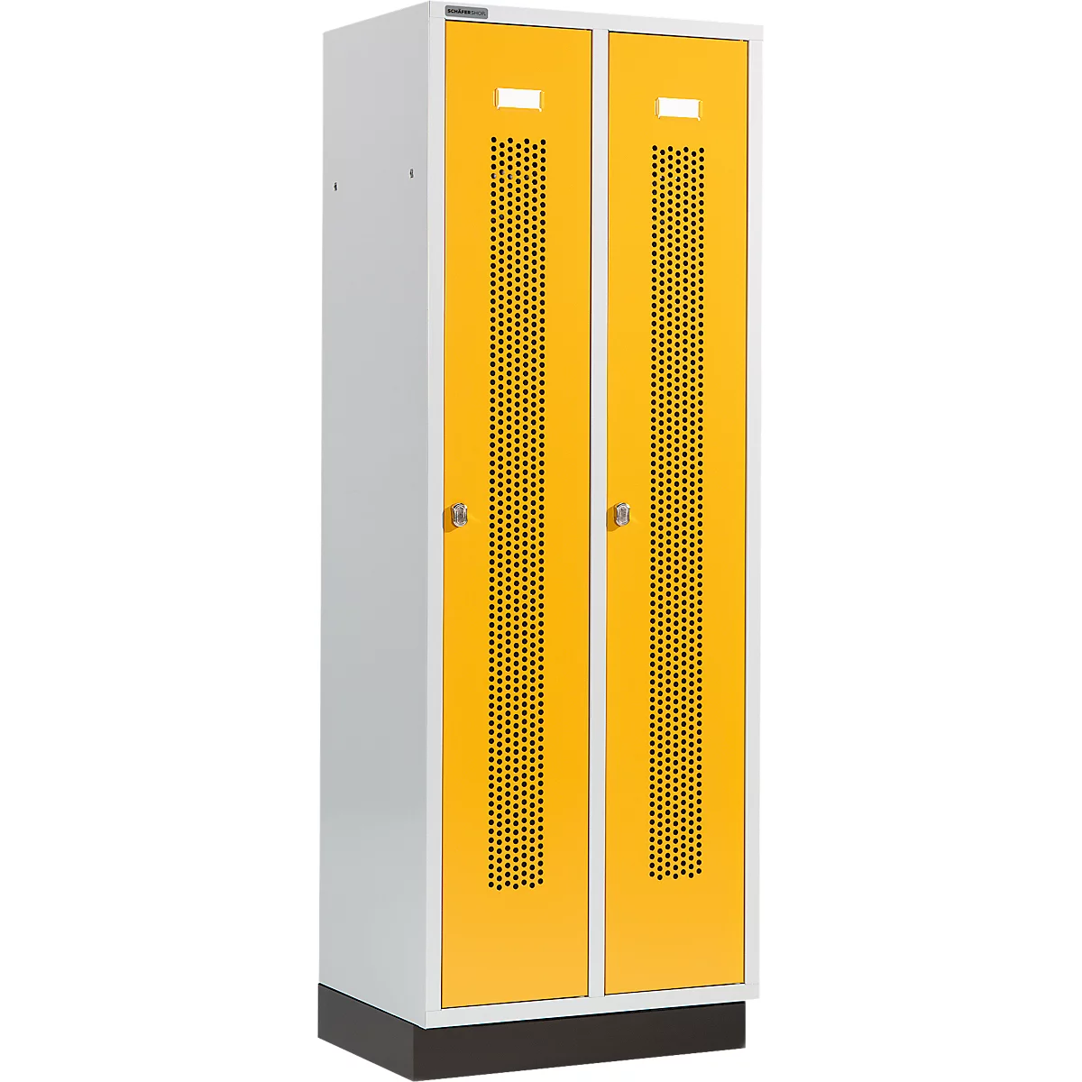 Schäfer Shop Select Kledinglocker, met geperforeerde rijen, 2 compartimenten, 300 mm, met fitting, draaigrendelslot, Deur koolzaadgeel