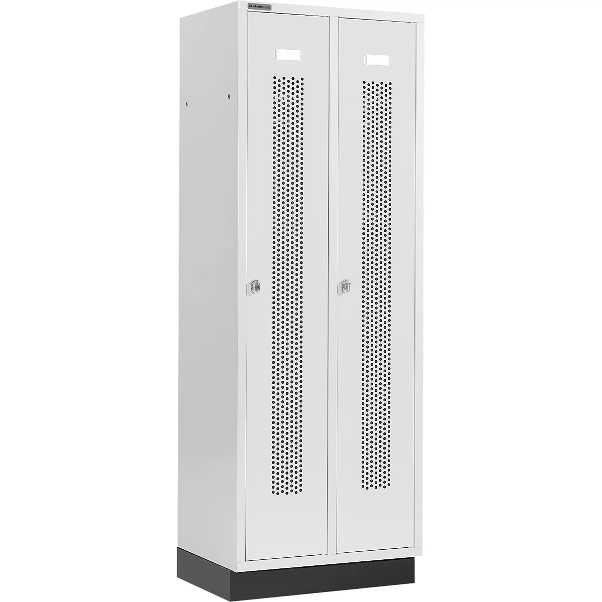 Schäfer Shop Select Kledinglocker, met geperforeerde rijen, 2 compartimenten, 300 mm, met fitting, draaigrendelslot, deur lichtgrijs