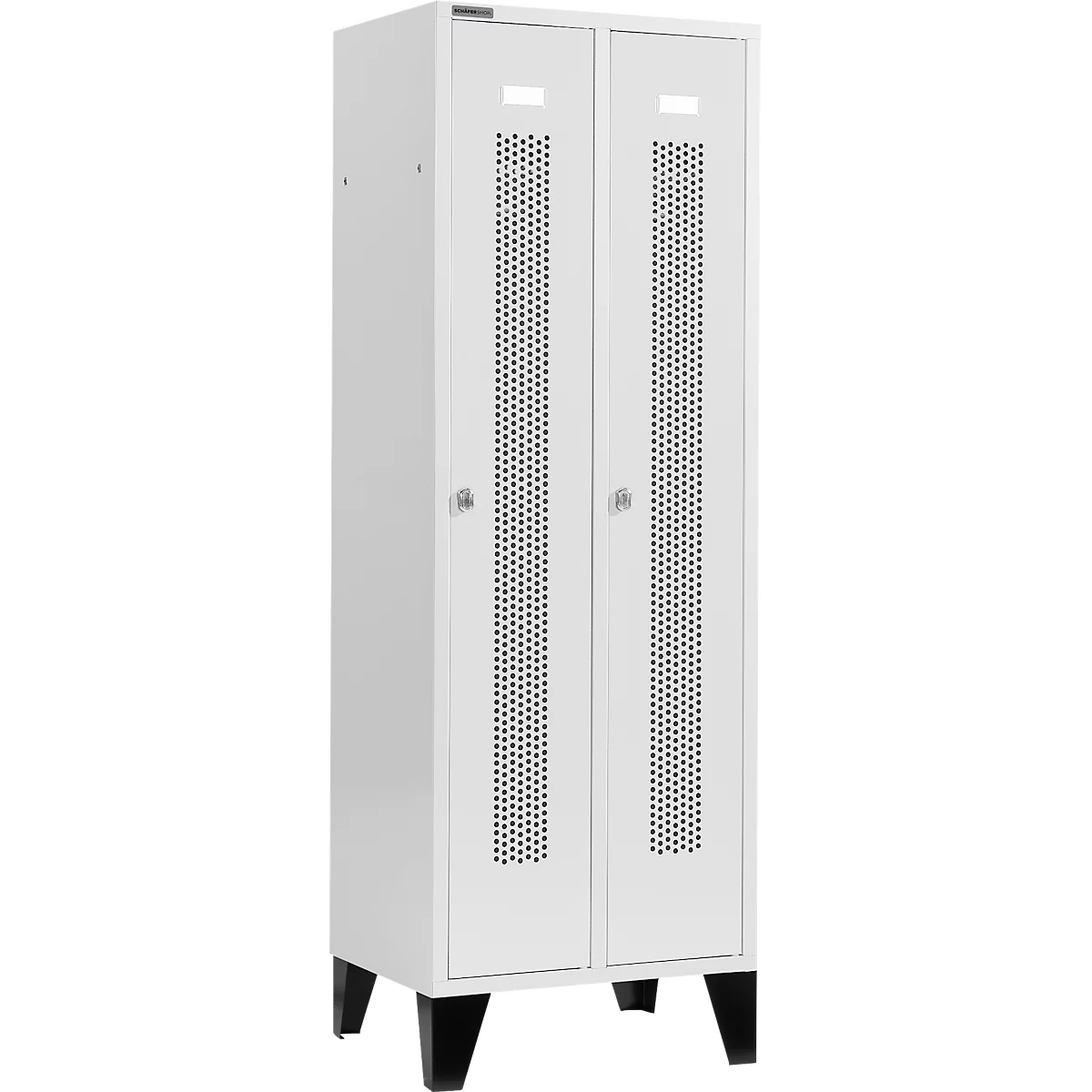 Schäfer Shop Select Kledinglocker, met geperforeerde rijen, 2 compartimenten, 300 mm, met poten, draaigrendelslot, deur lichtgrijs