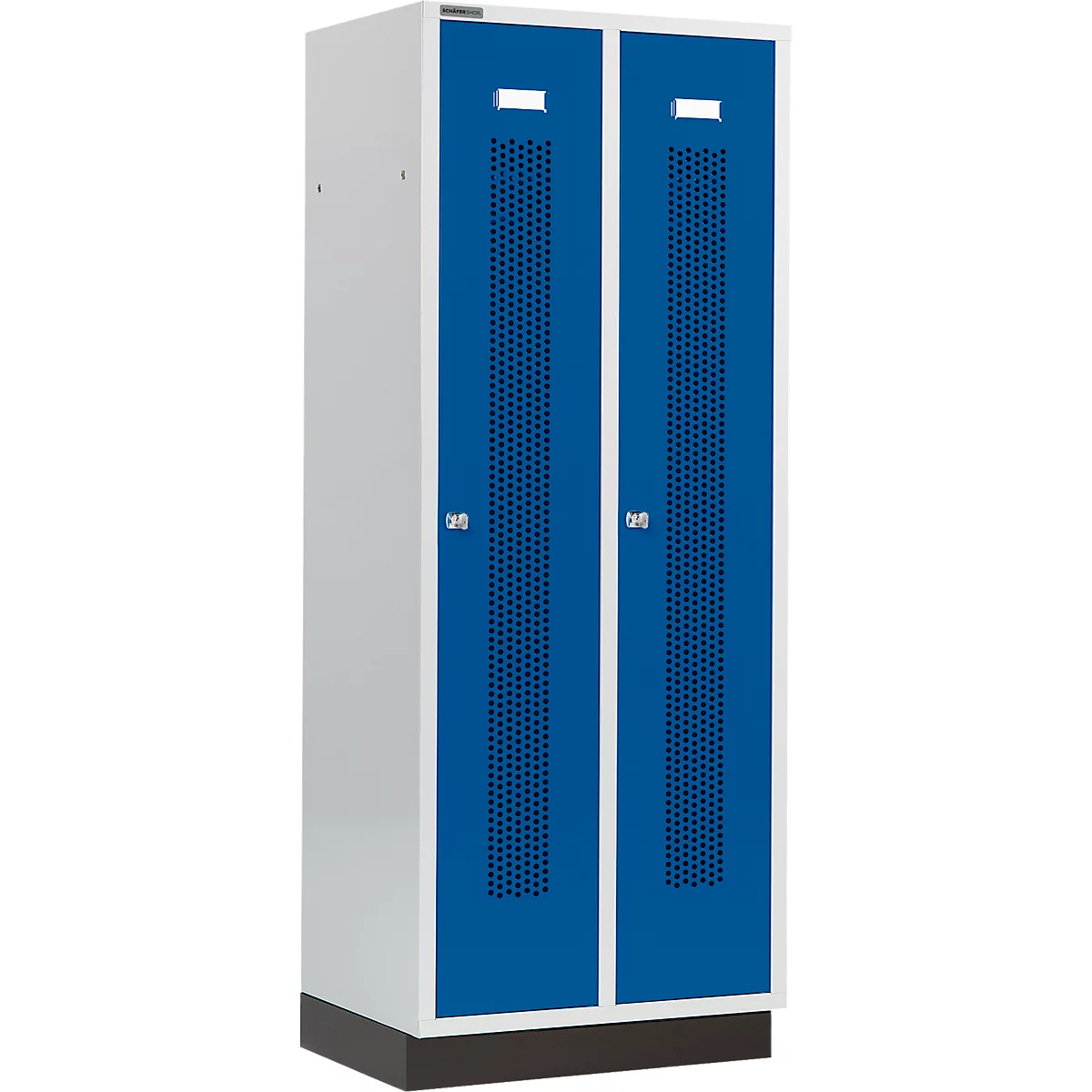 Schäfer Shop Select Kledinglocker, met geperforeerde rijen, 2 compartimenten, 400 mm, met fitting, cilinderslot, deur gentiaanblauw