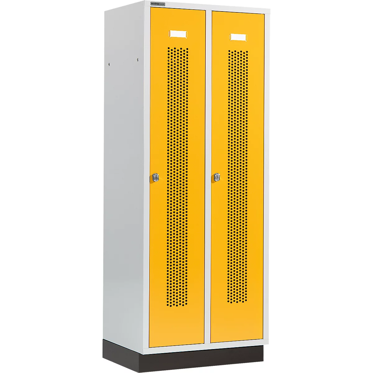 Schäfer Shop Select Kledinglocker, met geperforeerde rijen, 2 compartimenten, 400 mm, met fitting, draaigrendelslot, Deur koolzaadgeel