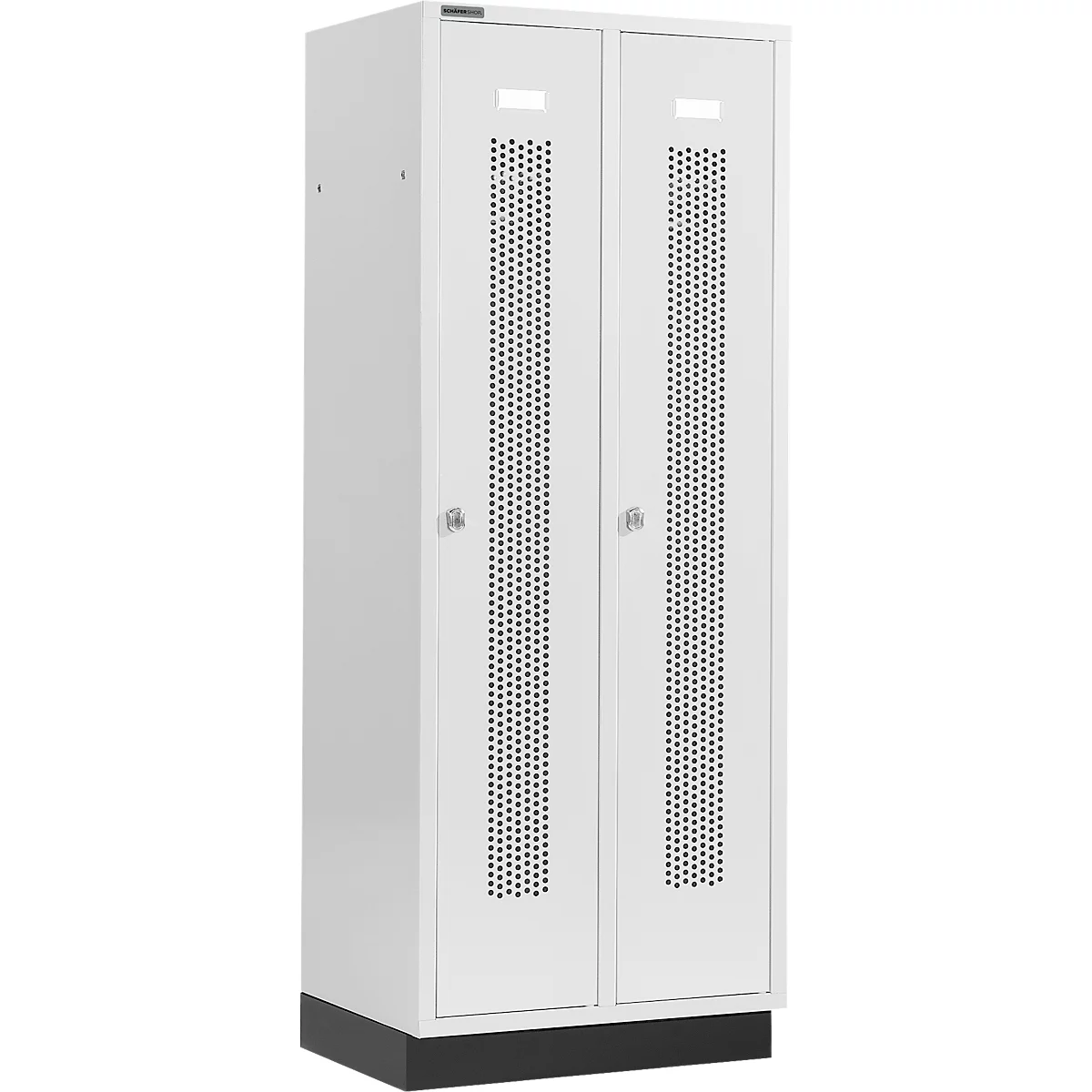 Schäfer Shop Select Kledinglocker, met geperforeerde rijen, 2 compartimenten, 400 mm, met fitting, draaigrendelslot, deur lichtgrijs