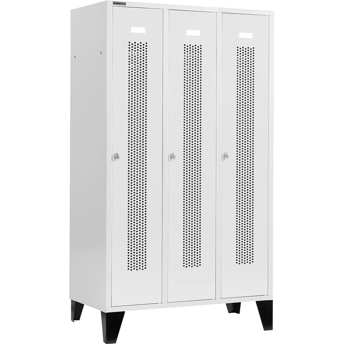 Schäfer Shop Select Kledinglocker, met geperforeerde rijen, 3 compartimenten, 400 mm, met poten, draaigrendelslot, deur lichtgrijs