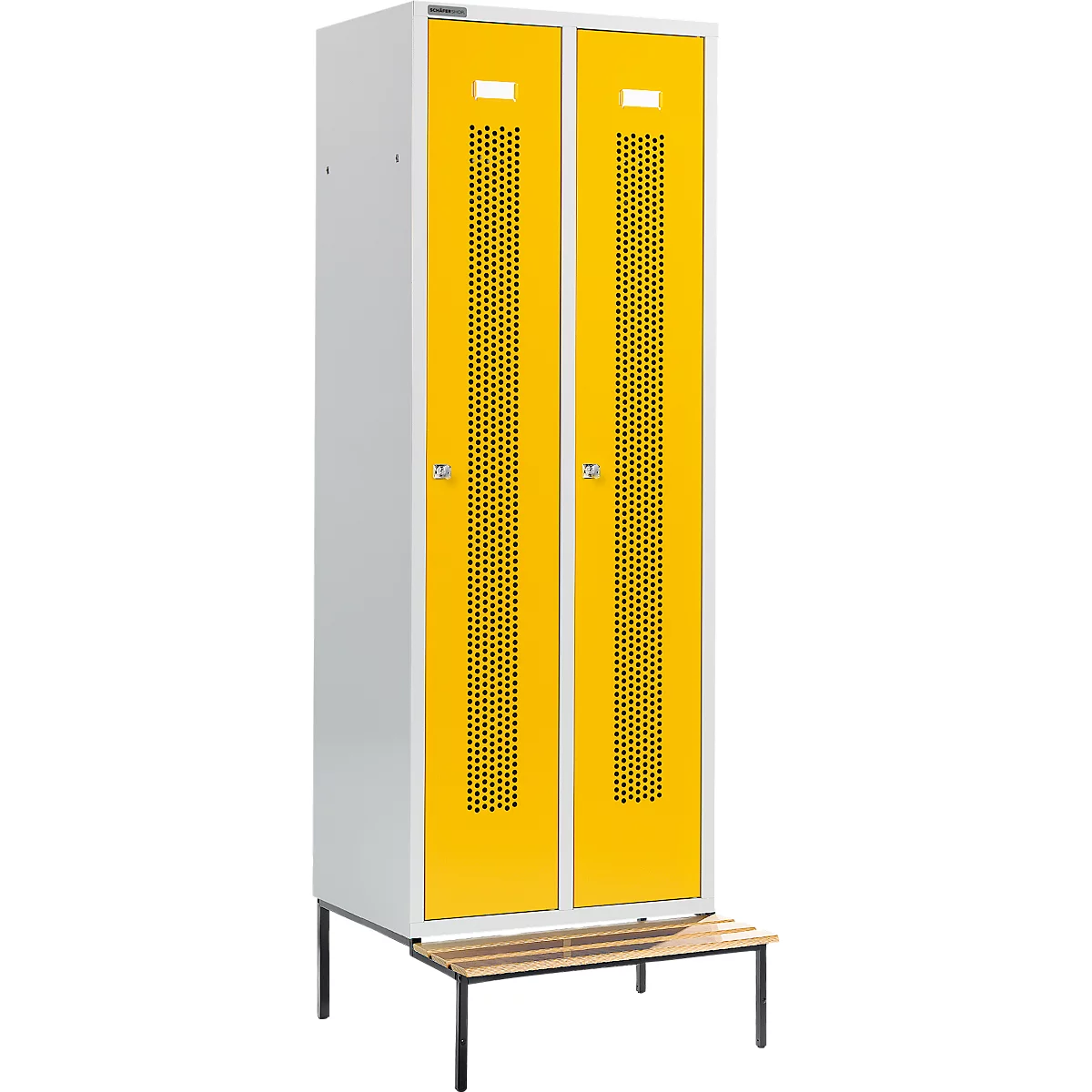 Schäfer Shop Select Kledinglocker, met zitbank, 2 compartimenten, 300 mm, cilinderslot, Deur koolzaadgeel