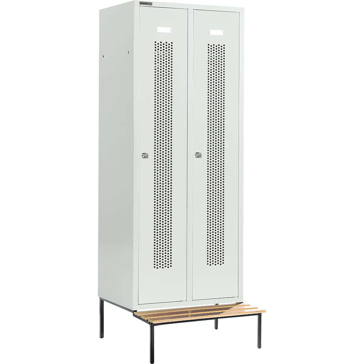 Schäfer Shop Select Kledinglocker, met zitbank, 2 compartimenten, 400 mm, cilinderslot, deur lichtgrijs