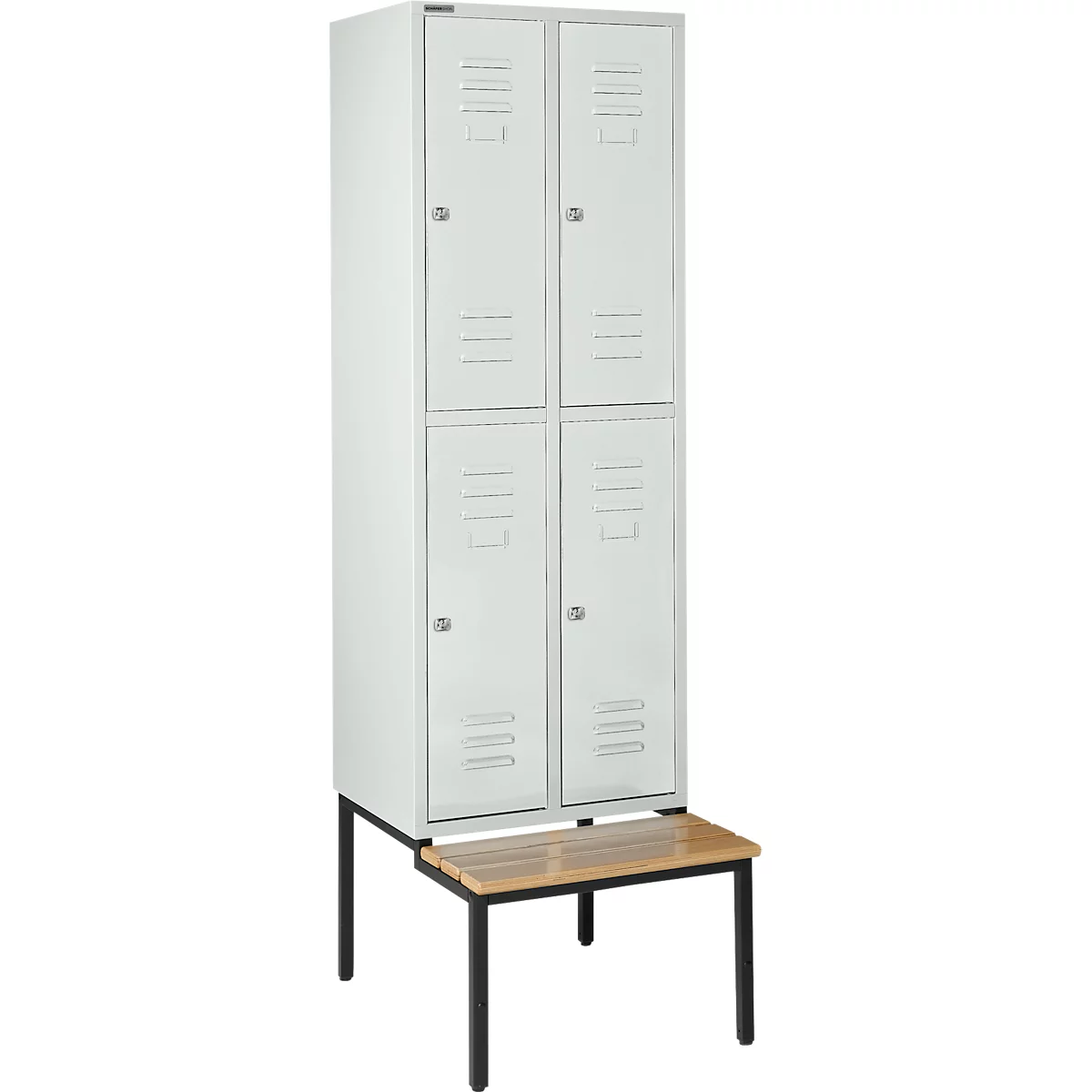 Schäfer Shop Select Kledinglocker, met zitbank, 2x2 compartimenten 300 mm, cilinderslot, deur lichtgrijs
