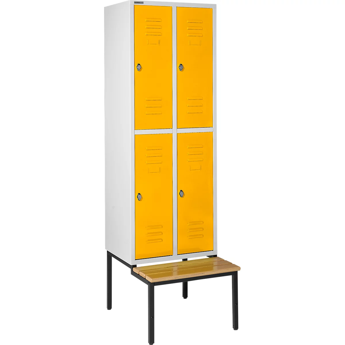 Schäfer Shop Select Kledinglocker, met zitbank, 2x2 compartimenten 300 mm, draaigrendelslot, lichtgrijs/geel