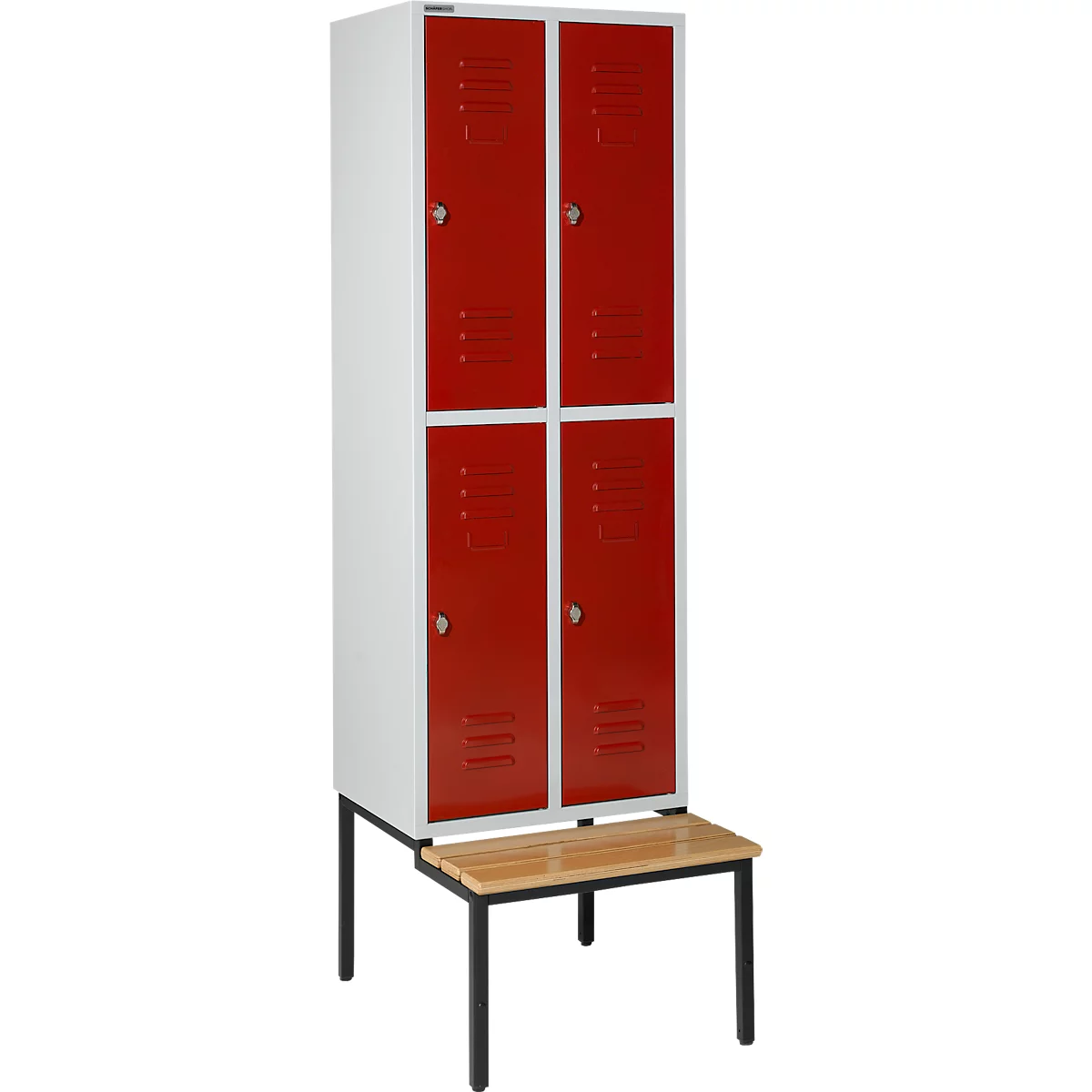Schäfer Shop Select Kledinglocker, met zitbank, 2x2 compartimenten 300 mm, draaigrendelslot, lichtgrijs/robijnrood