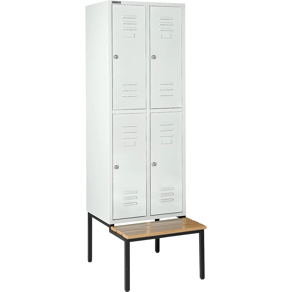 Schäfer Shop Select Kledinglocker, met zitbank, 2x2 compartimenten 400 mm, cilinderslot, deur lichtgrijs