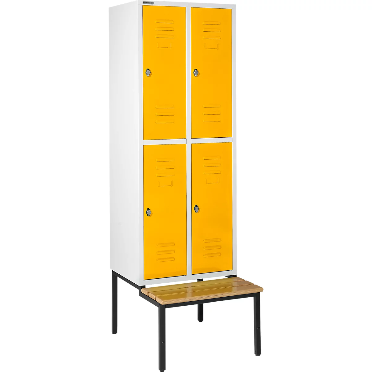 Schäfer Shop Select Kledinglocker, met zitbank, 2x2 compartimenten 400 mm, draaigrendelslot, lichtgrijs/geel