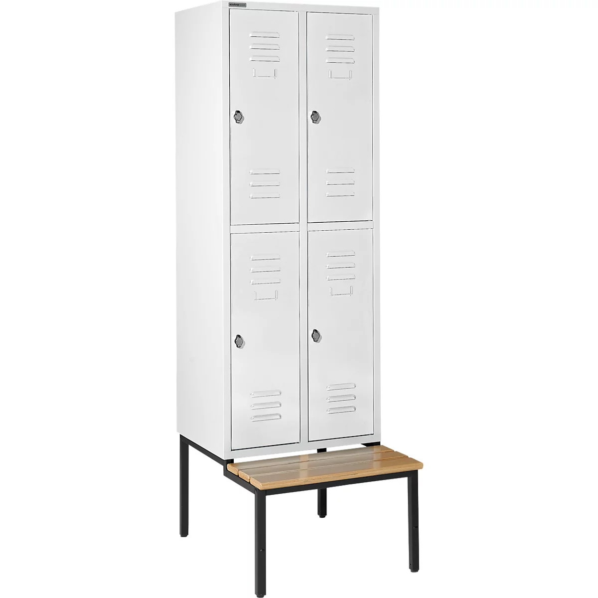 Schäfer Shop Select Kledinglocker, met zitbank, 2x2 compartimenten 400 mm, draaigrendelslot, lichtgrijs/lichtgrijs