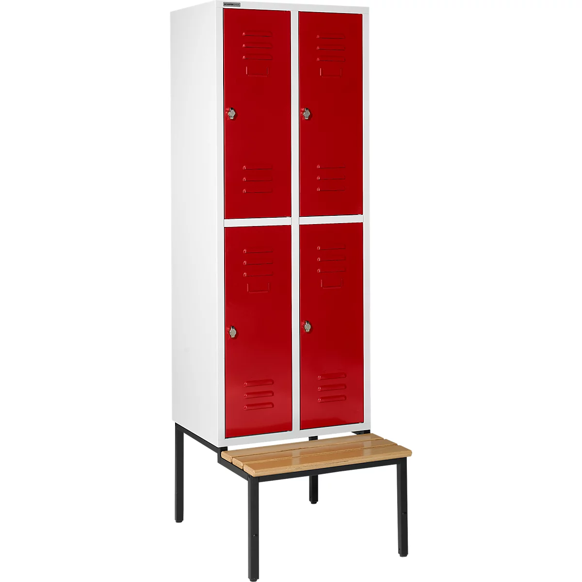 Schäfer Shop Select Kledinglocker, met zitbank, 2x2 compartimenten 400 mm, draaigrendelslot, lichtgrijs/robijnrood