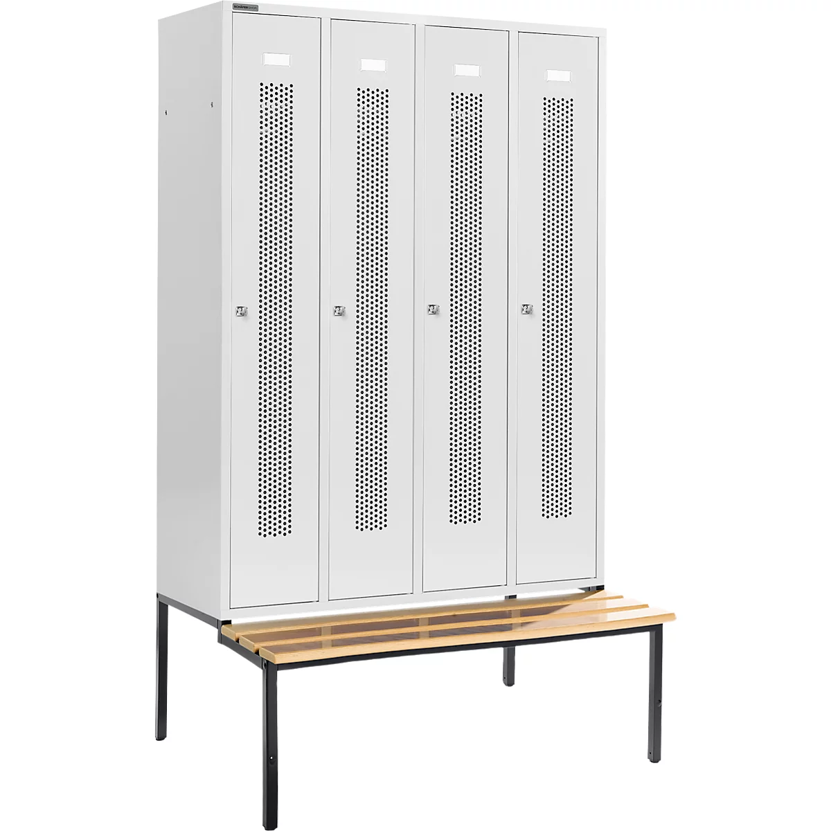 Schäfer Shop Select Kledinglocker, met zitbank, 4 compartimenten, 300 mm, cilinderslot, deur lichtgrijs