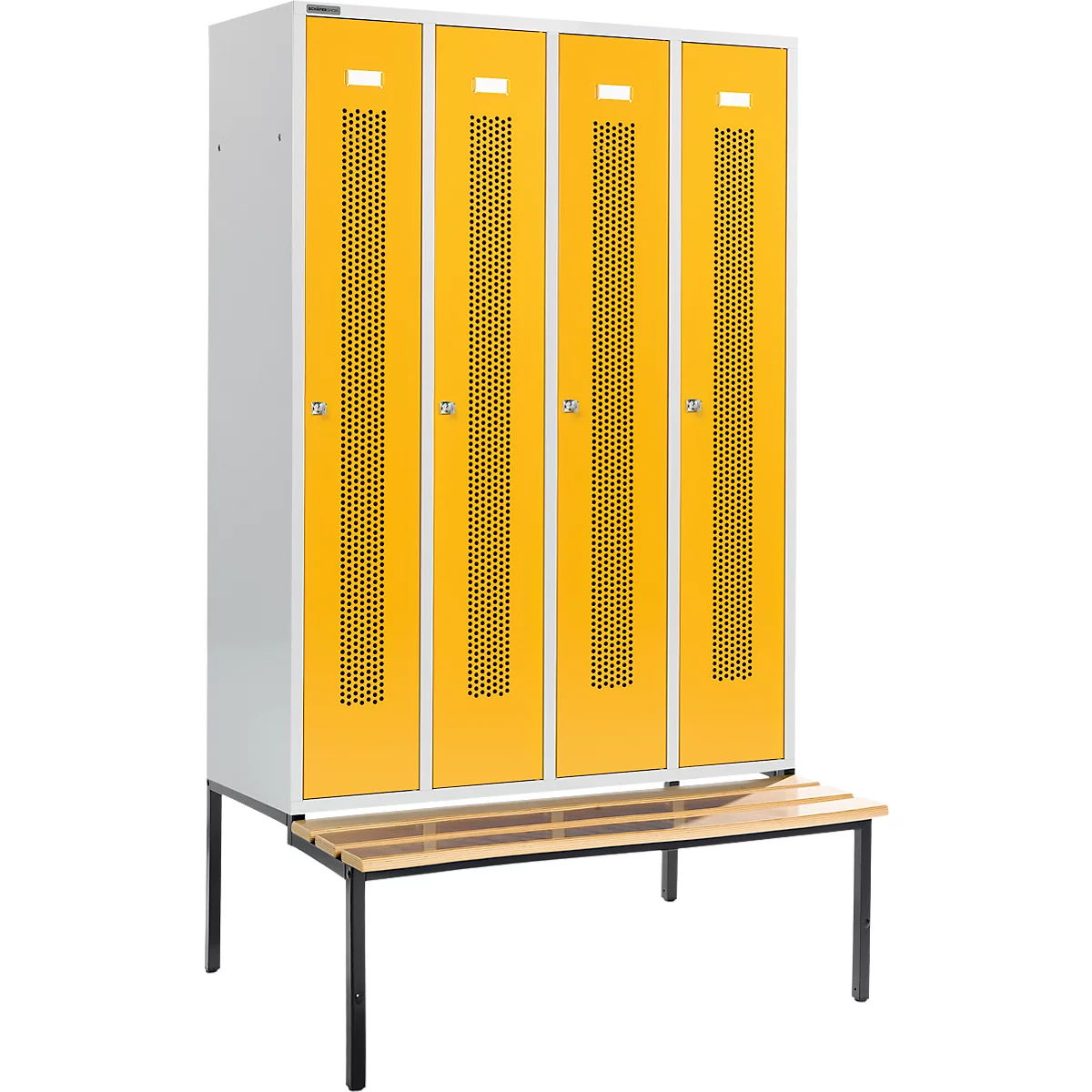Schäfer Shop Select Kledinglocker, met zitbank, 4 compartimenten, 300 mm, cilinderslot, Deur robijnrood