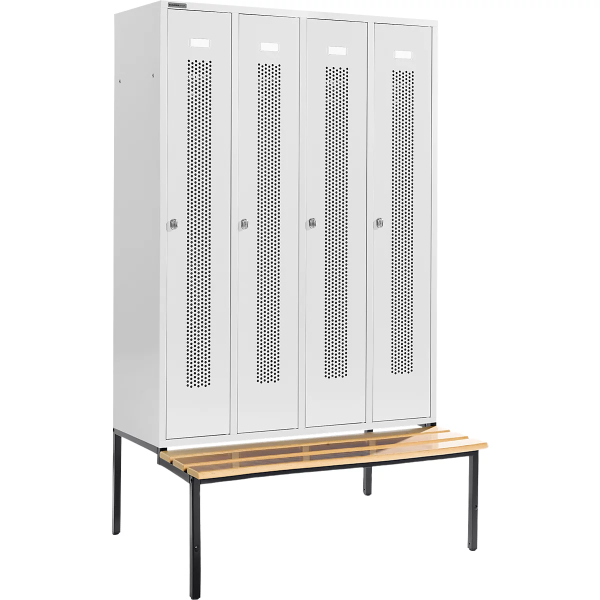 Schäfer Shop Select Kledinglocker, met zitbank, 4 compartimenten, 300 mm, draaigrendelslot, deur lichtgrijs